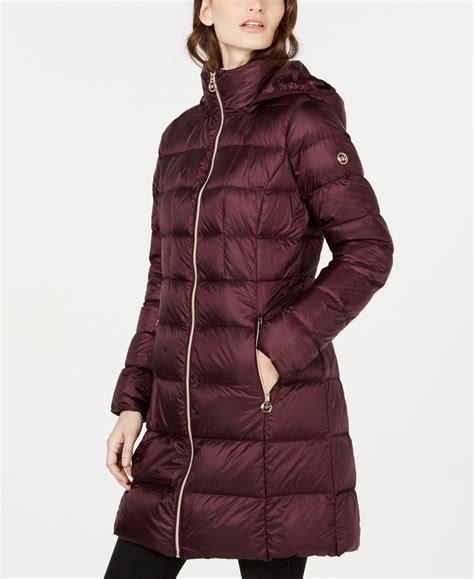 michael michael kors hooded long packable down puffer jacket|Michael Kors lightweight packable jacket.